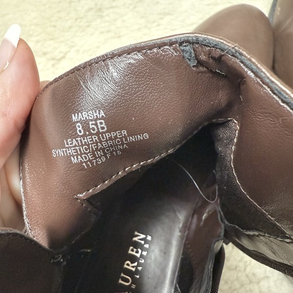 Lauren Ralph Lauren Marsha Ankle Boots Brown Sz 8.5B Leather Cross Strap Buckle - Picture 7 of 11